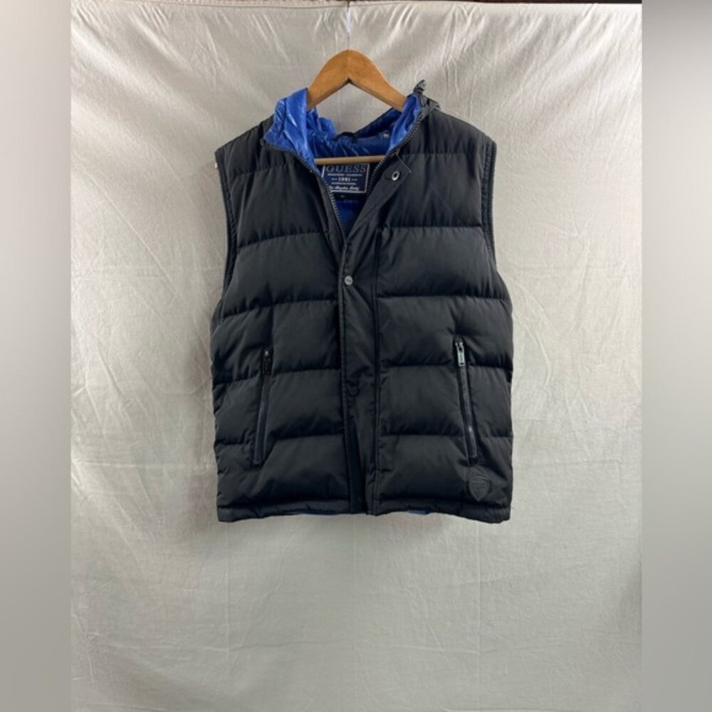 Guess Puffer Mens Vest With Hood Black - Picture 5 of 11